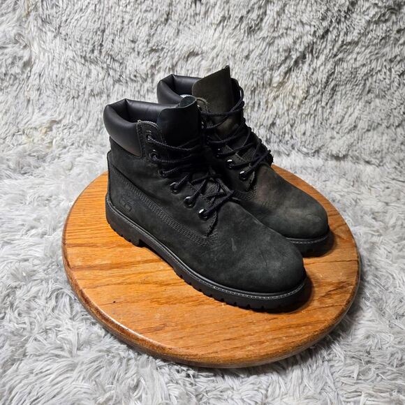Timberland 6" Premium Junior Youth Size 5  Womens Size 6.5 Black Leather Boots - Picture 1 of 8